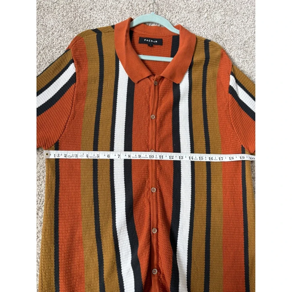PacSun Mens L 70's Vertical Stripe Knit Bowling Mobster Button Down Shirt L